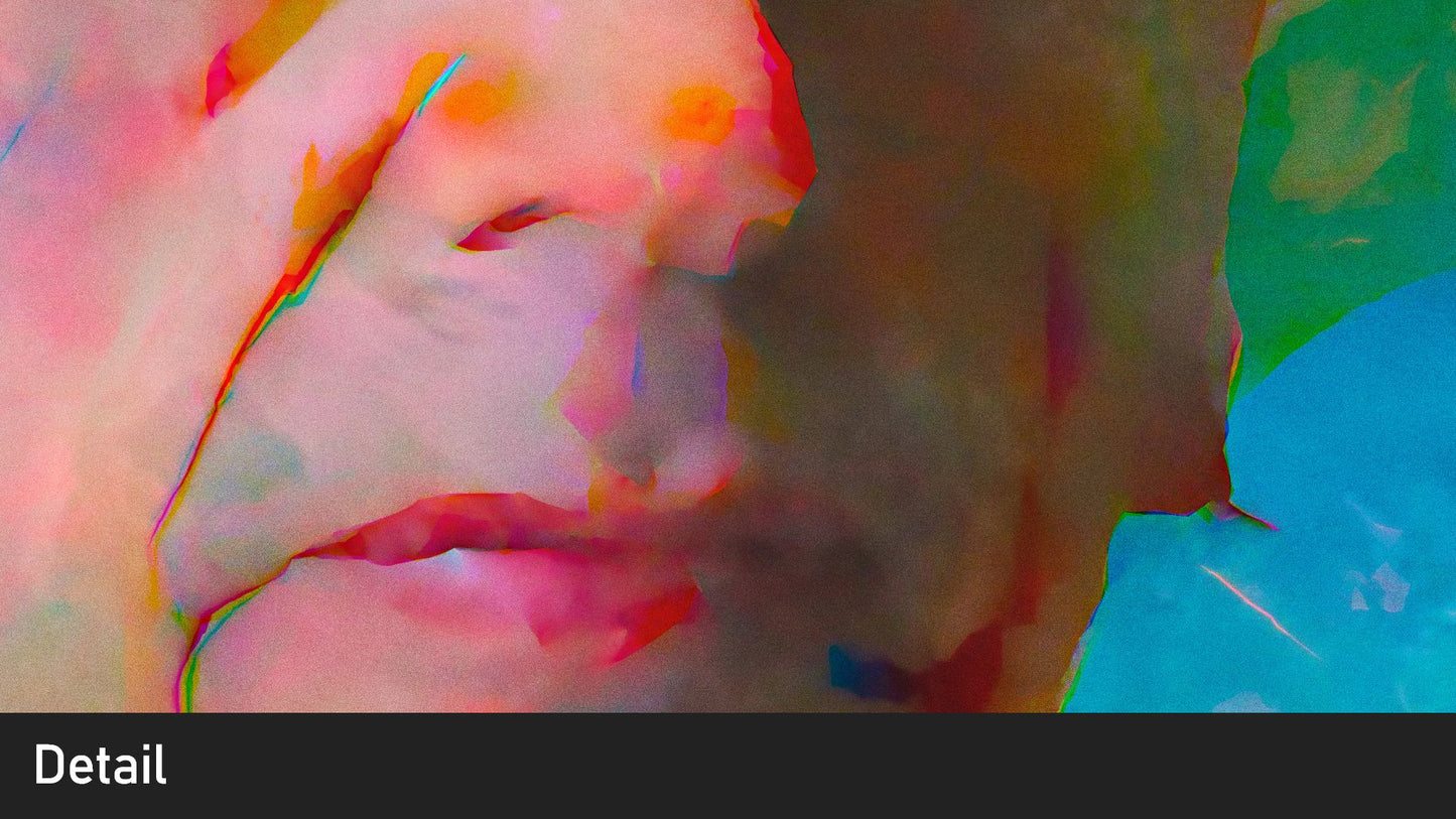 Detail of mouth of collage acrylic portrait, hand painted from photographs