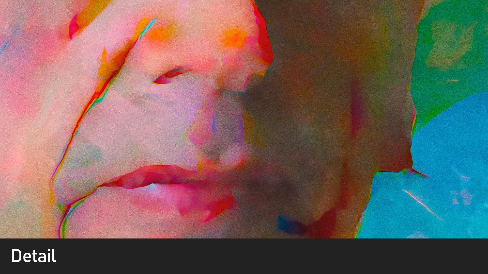 Detail of mouth of collage acrylic portrait, hand painted from photographs